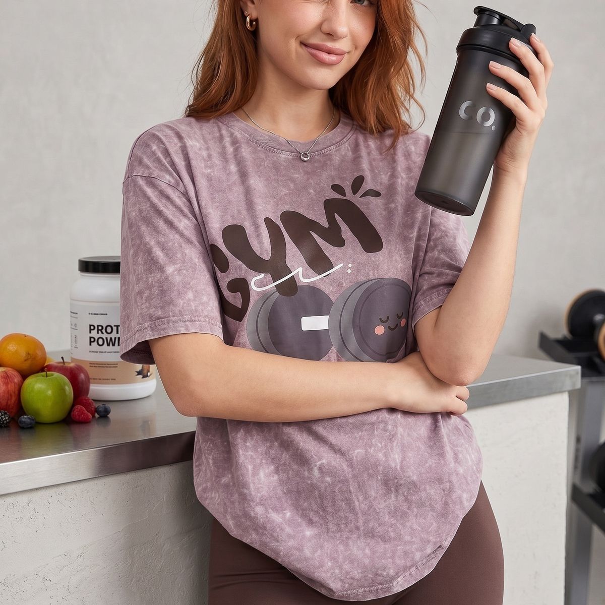 DEXUZ - Polera Gym Oversize Mujer - Look Retro & Suave Prelavada