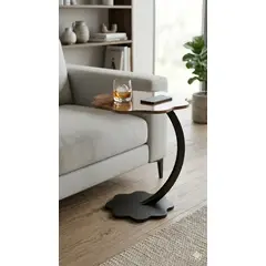 GENERICO - Mesa Auxiliar Lateral Flor Madera Living Diseño Moderno