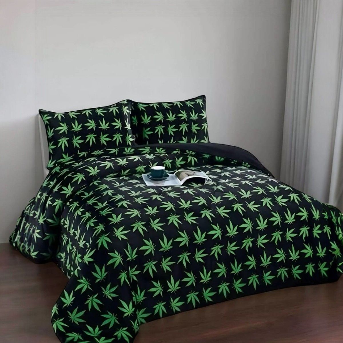 GENERICO - Cobertor De Invierno 1.5 Plazas Plush Con Chiporro Diseño Hojas De Cannabis