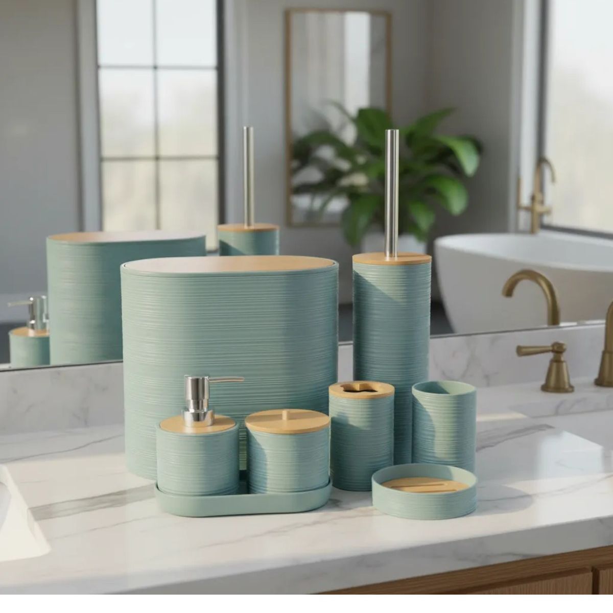 GENERICO - Set Juego De Baño 8 Piezas Bambú Lavado Y Almacenamiento Labg