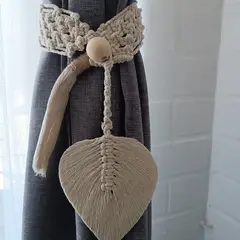 VERDEMAR - Par Sujeta Cortinas Macramé Boho Chic Crudo