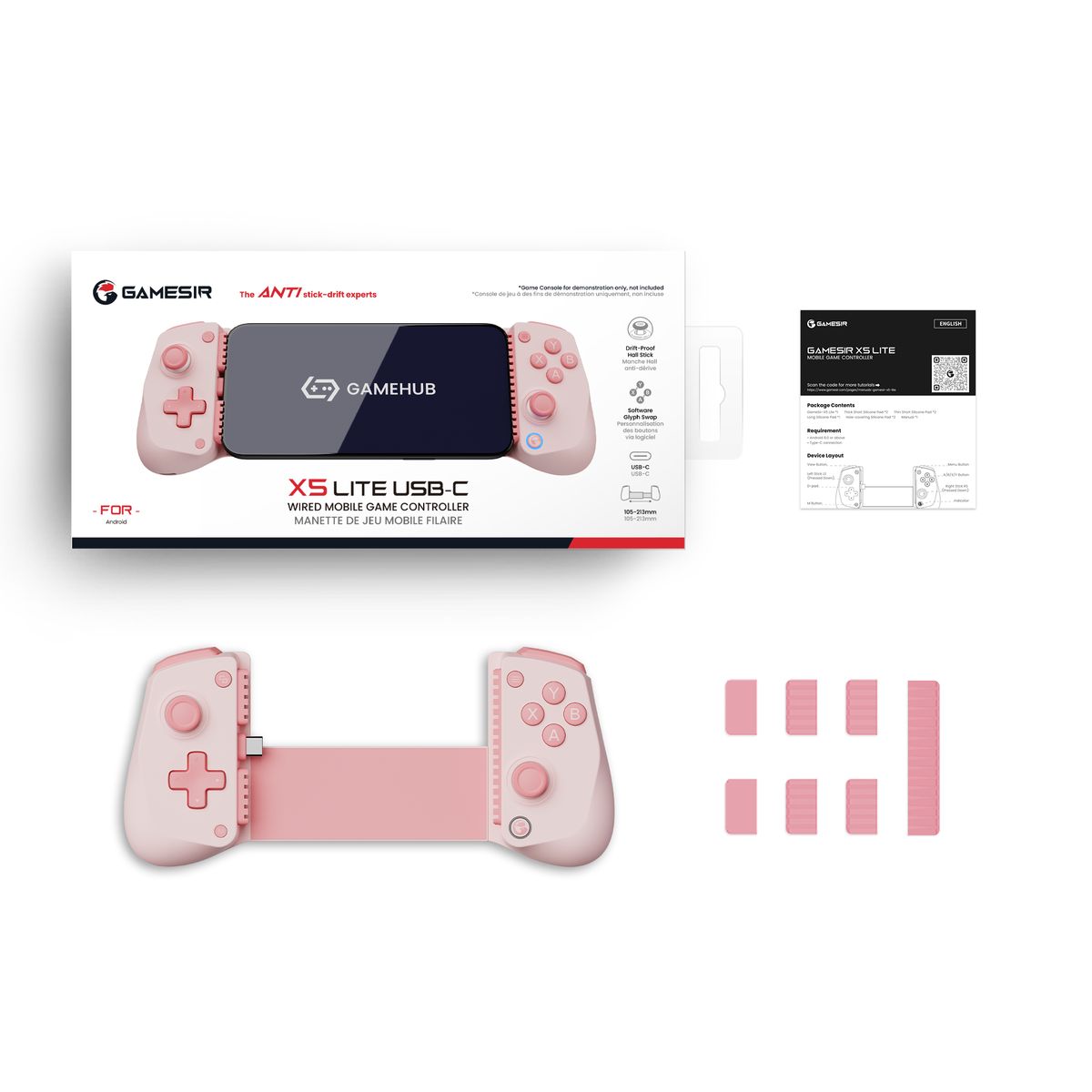 GAMESIR - Control GameSir X5 Lite para iPhone 15 16, Android y iPad Mini. Sticks de Efecto Hall Sin Drift-Rosa