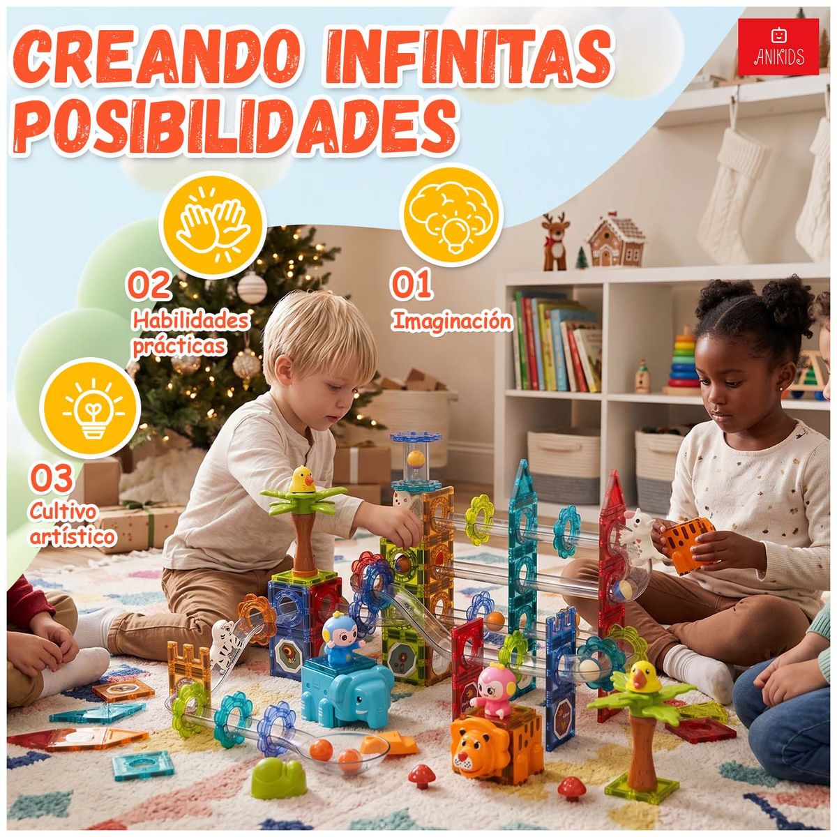 ANIKIDS - Bloques Magnéticos Pista Canicas Juego Armable Niños 151 Pcs