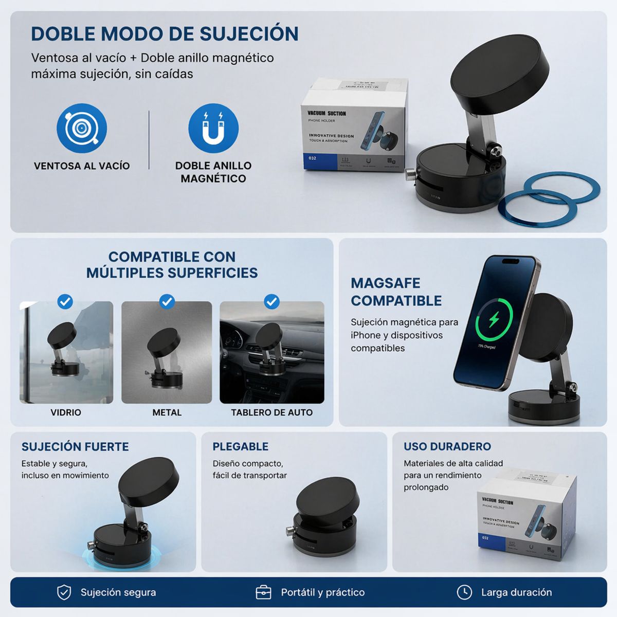 GENERICO - Soporte para Celular con Ventosa y Magnetico, Plegable, para Auto y Mesa