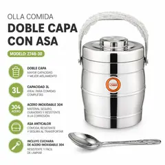 GENERICO - Lonchera Térmica 3.0L Acero Inoxidable con Cuchara, Doble Pared
