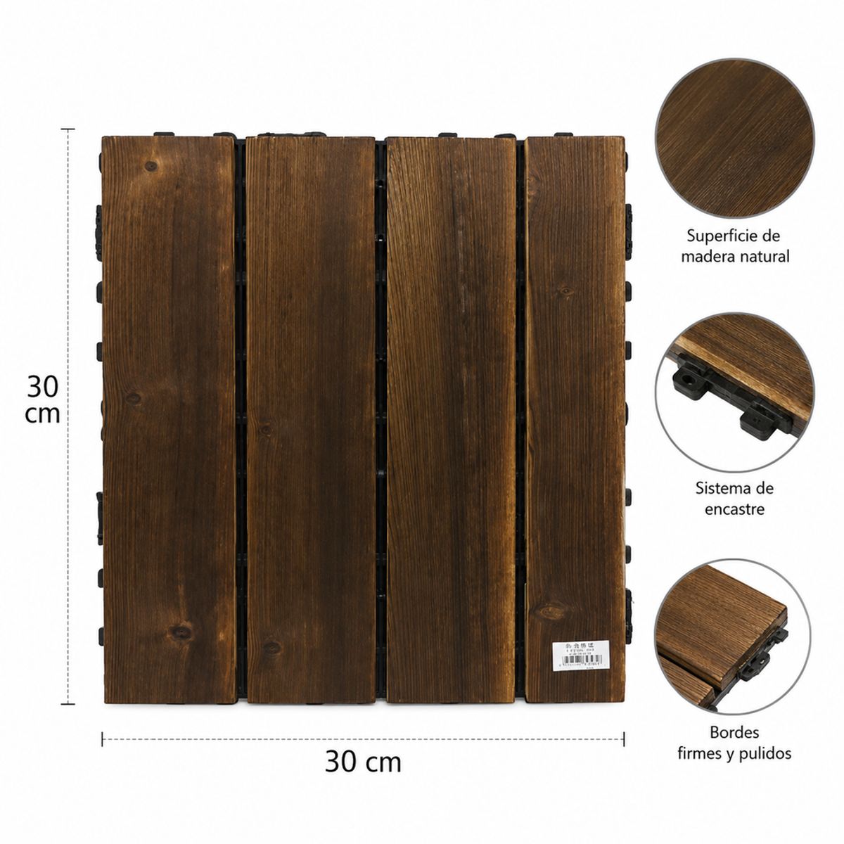 GENERICO - Baldosas de Madera Carbonizada para Exteriores, 30x30cm, Intercambiables