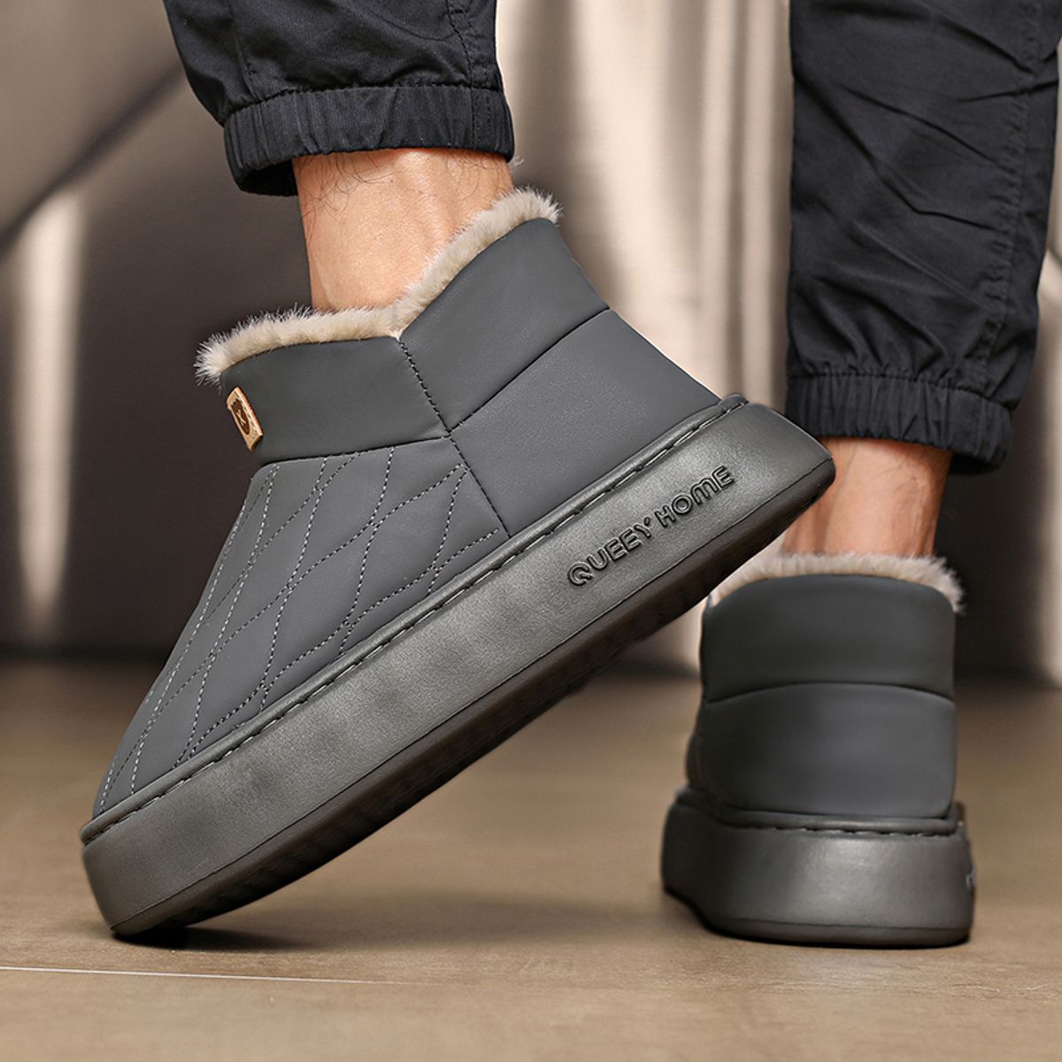 SHANDIAN - Botines Forrados Casual Hombre Negro
