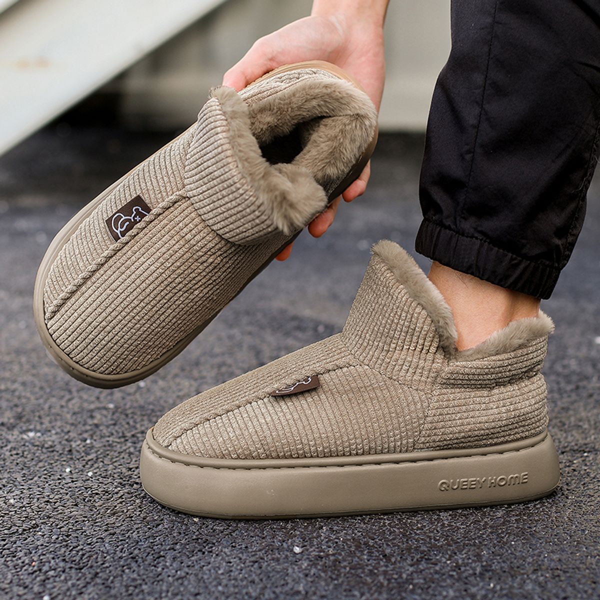 SHANDIAN - zapatos Pantuflas Forradas Hombre Beige