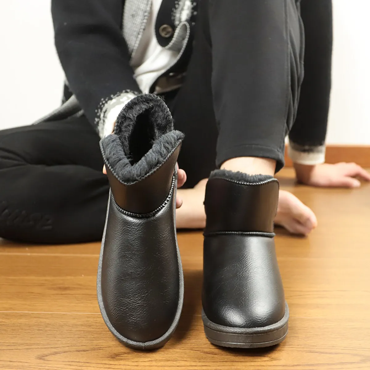 SHANDIAN - botas Forrados Casual  Mujer Negro