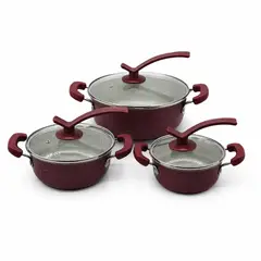GENERICO - Set de 3 Ollas para Sopa Antiadherentes 18/20/22cm con Tapa de Vidrio, Cocina Doméstica
