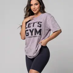 DEXUZ - Polera Oversize Lets Gym - Look Retro Urbano Prelavada