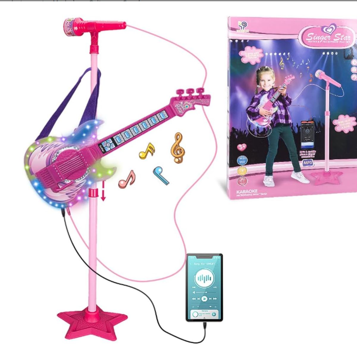 GENERICO - Juguete Guitarra con Microfono Musical Para Niñas Karaoke Rosa