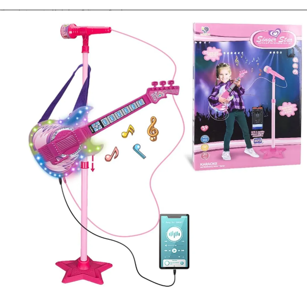 GENERICO - Juguete Guitarra con Microfono Musical Para Niñas Karaoke Rosa