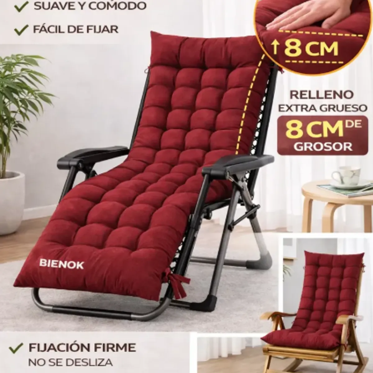 GENERICO - Cojín Acolchado Para Silla Reposera Terraza Ajustable BURDEO