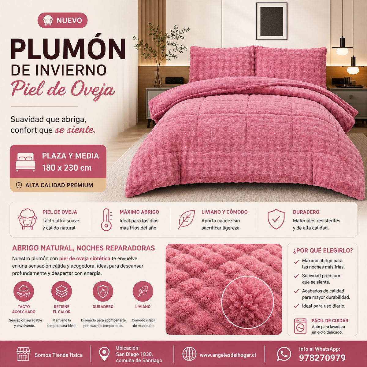 GENERICO - Plumon de Invierno Imitación Piel de Oveja Plaza y Media