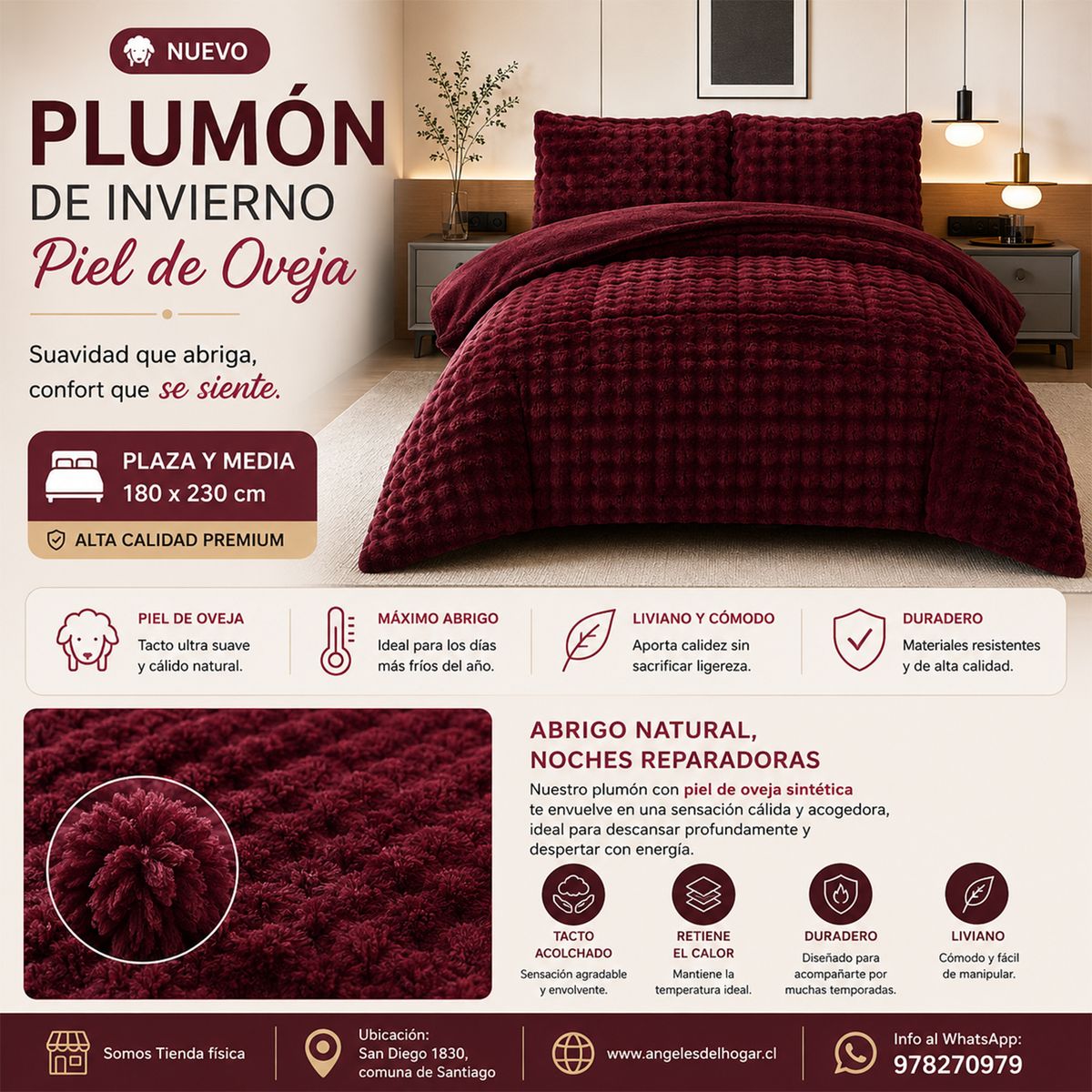 GENERICO - Plumon de Invierno Imitación Piel de Oveja Plaza y Media