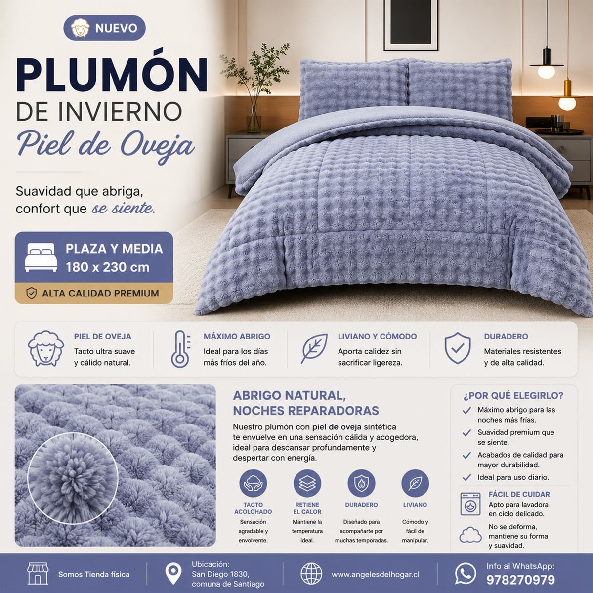 GENERICO - Plumon de Invierno Imitación Piel de Oveja Plaza y Media