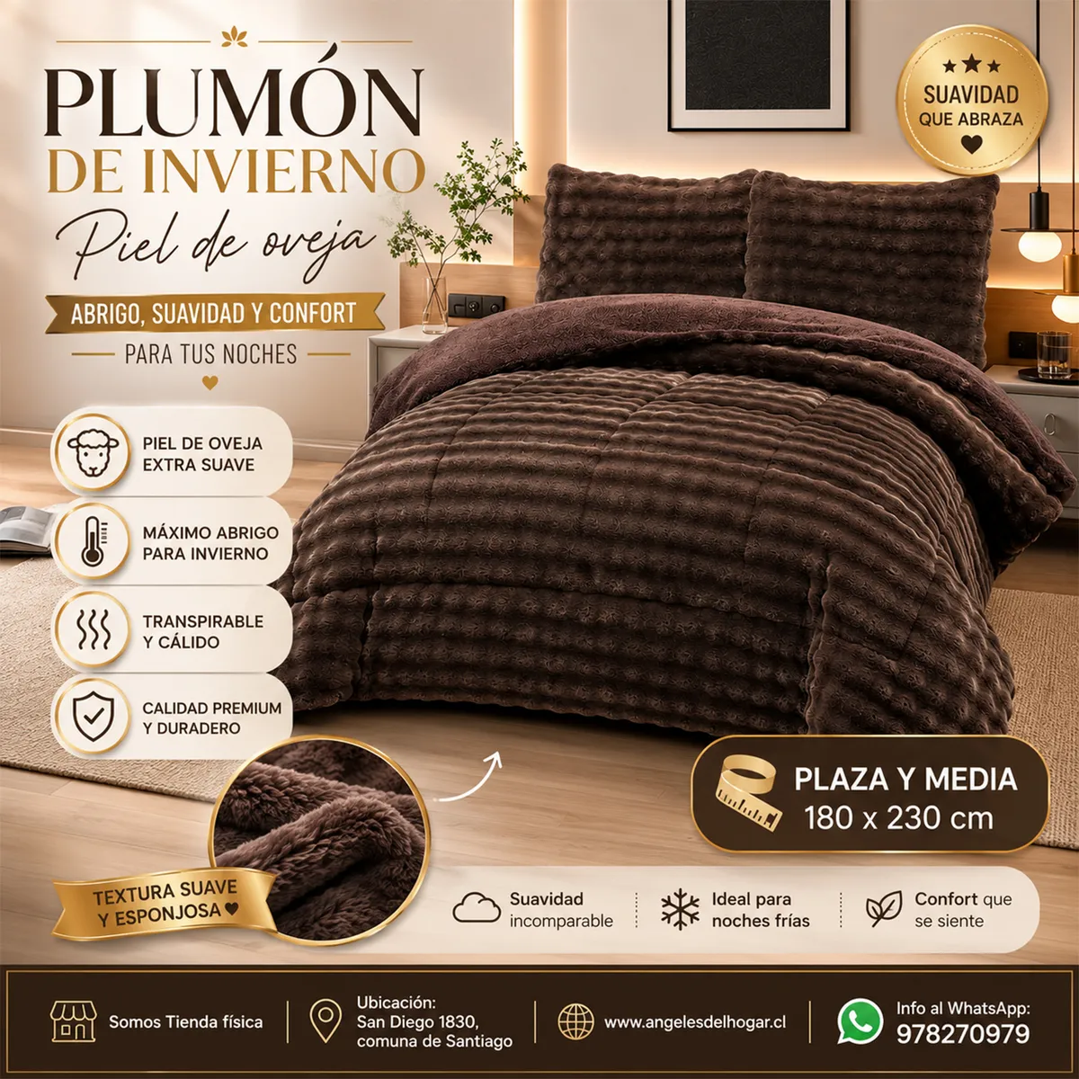 GENERICO - Plumon de Invierno Imitación Piel de Oveja Plaza y Media