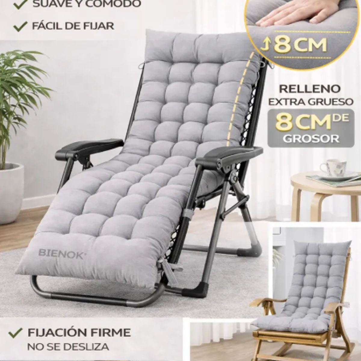 GENERICO - Cojín Acolchado Para Silla Reposera Terraza Ajustable GRIS