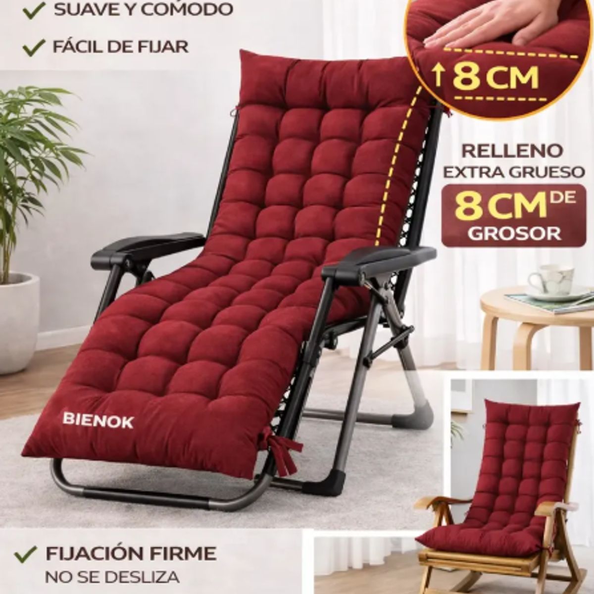 GENERICO - Cojín Acolchado Para Silla Reposera Terraza Ajustable BURDEO
