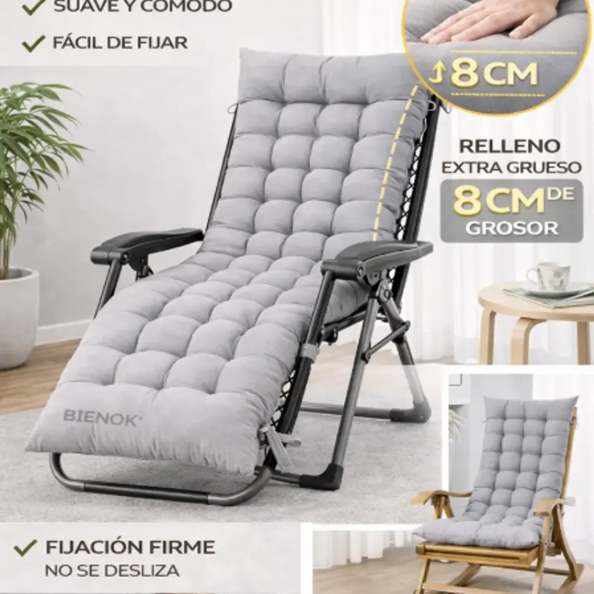 GENERICO - Cojín Acolchado Para Silla Reposera Terraza Ajustable GRIS