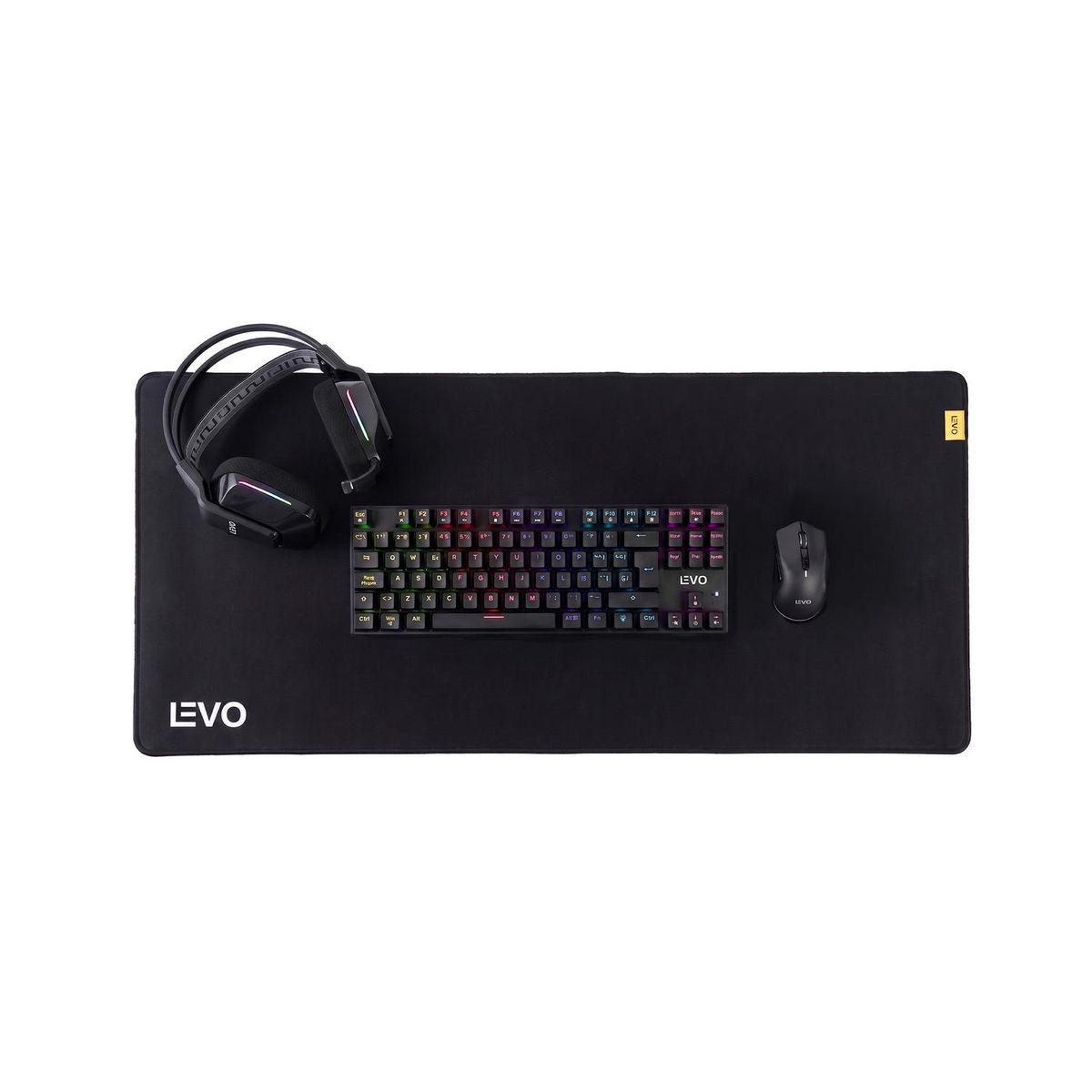 LEVO - Kit Gamer Teclado + Mouse + Audifono + Mousepad XXL LEVO - Negro
