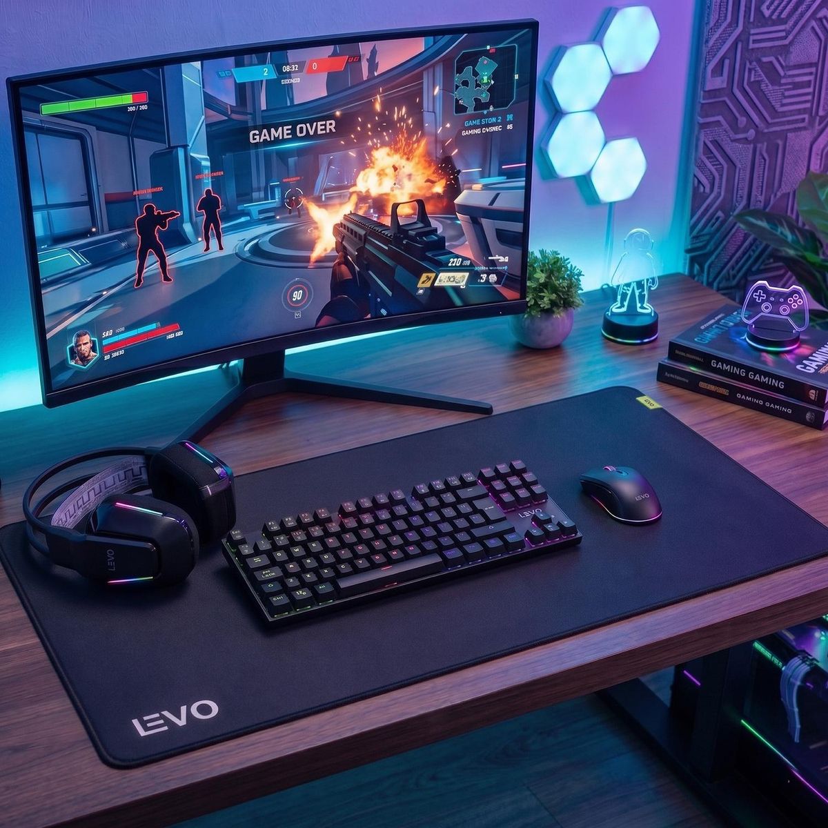 LEVO - Kit Gamer Teclado + Mouse + Audifono + Mousepad XXL LEVO - Negro