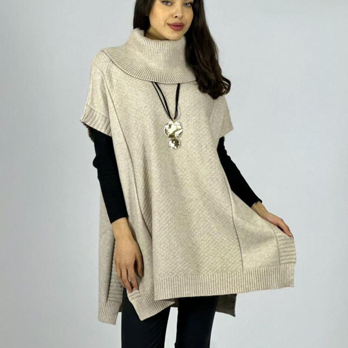 ENIGMATICA BOUTIQUE - Sweater Tipo Poncho Lana Cuello Tortuga