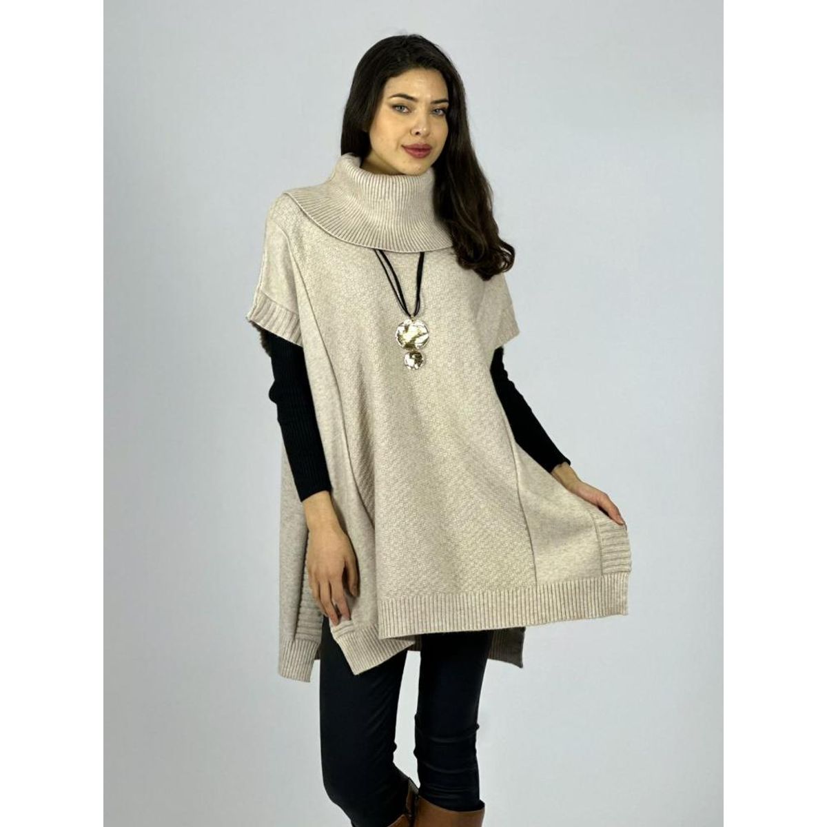 ENIGMATICA BOUTIQUE - Sweater Tipo Poncho Lana Cuello Tortuga
