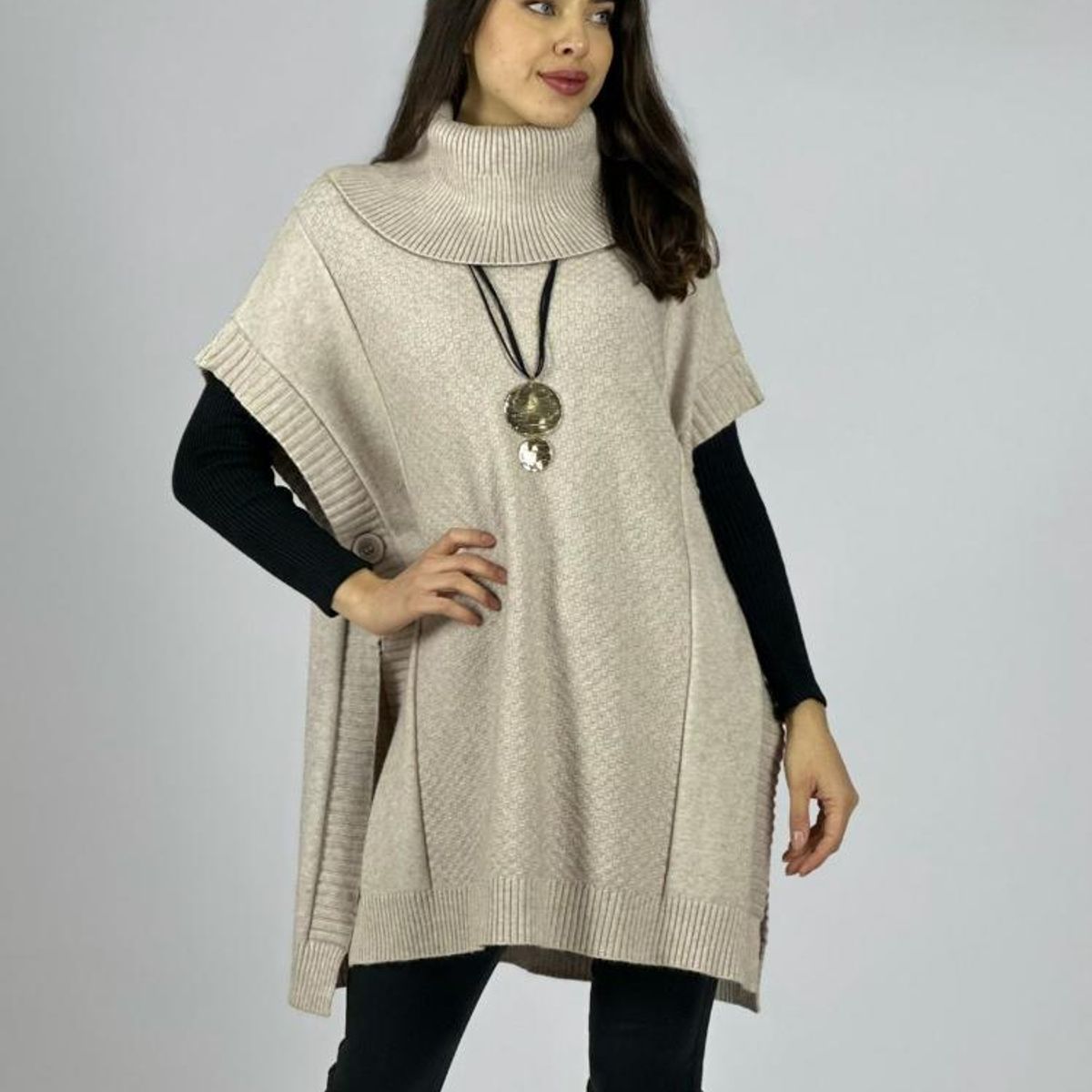 ENIGMATICA BOUTIQUE - Sweater Tipo Poncho Lana Cuello Tortuga