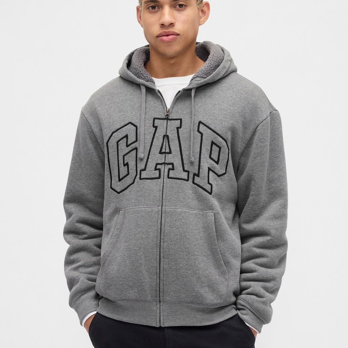 GAP - Polerón Hombre Gap Con Gorro Con Cierre Logo Gris