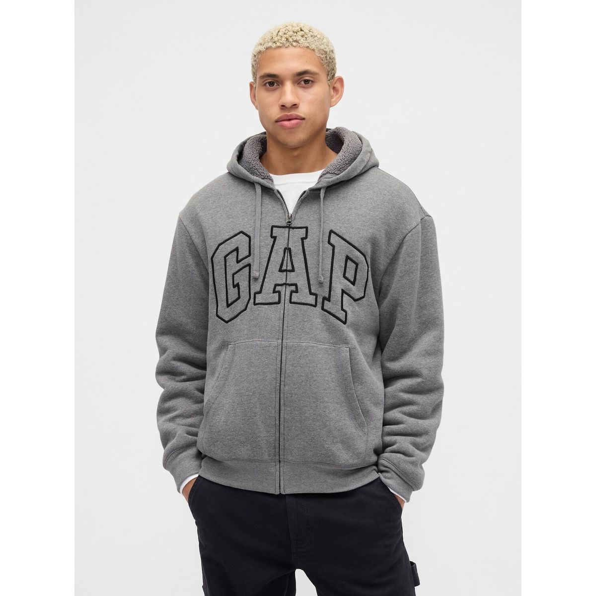 GAP - Polerón Hombre Gap Con Gorro Con Cierre Logo Gris