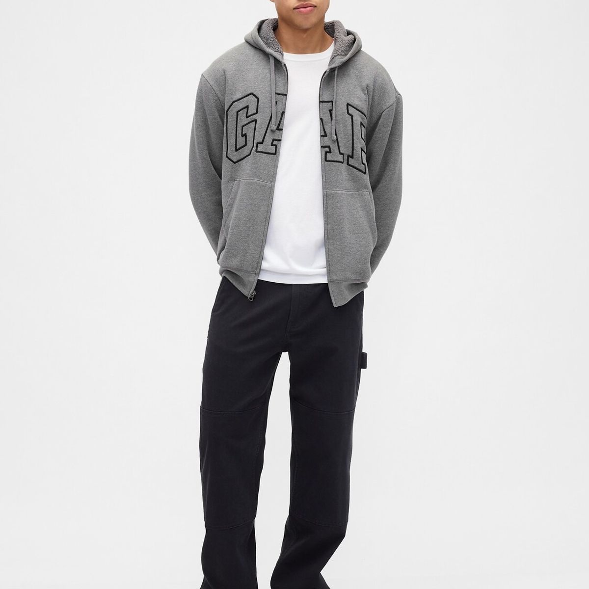 GAP - Polerón Hombre Gap Con Gorro Con Cierre Logo Gris