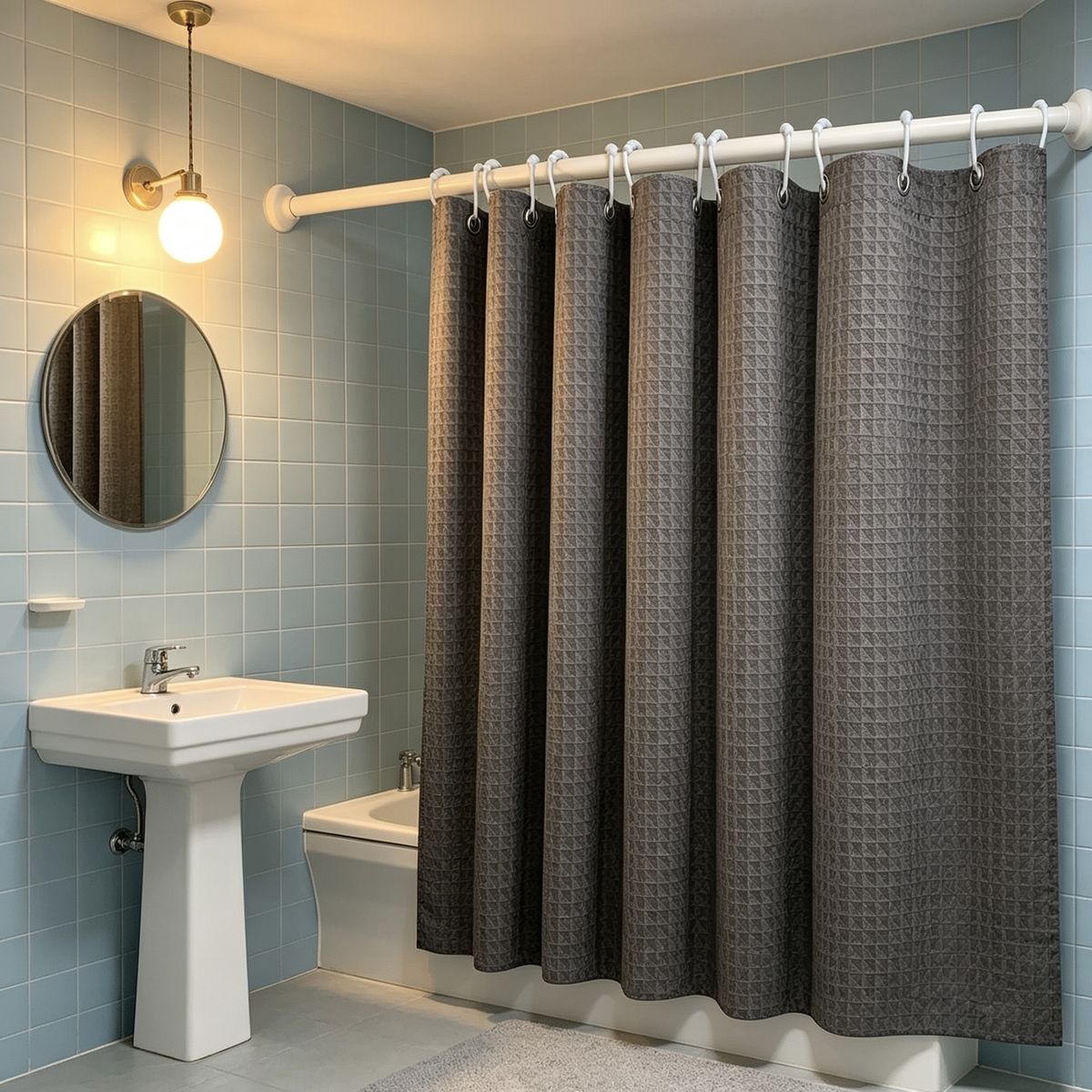 OKAY - Cortina De Baño Impermeable Con Textura Waffle 180x180cm
