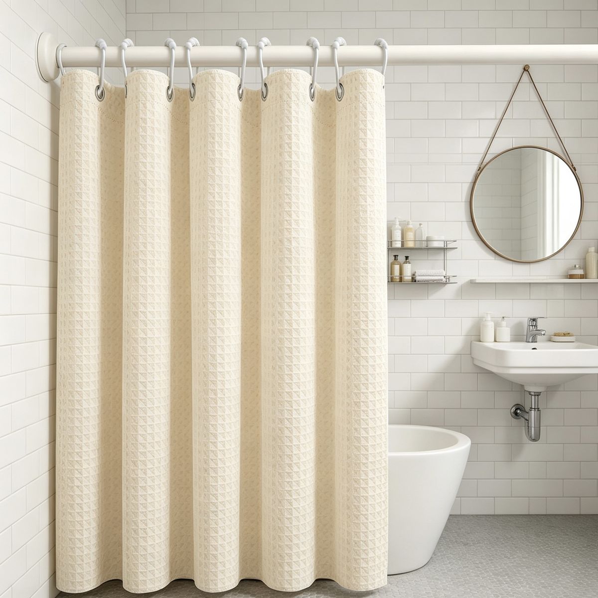 OKAY - Cortina De Baño Impermeable Con Textura Waffle 180x180cm