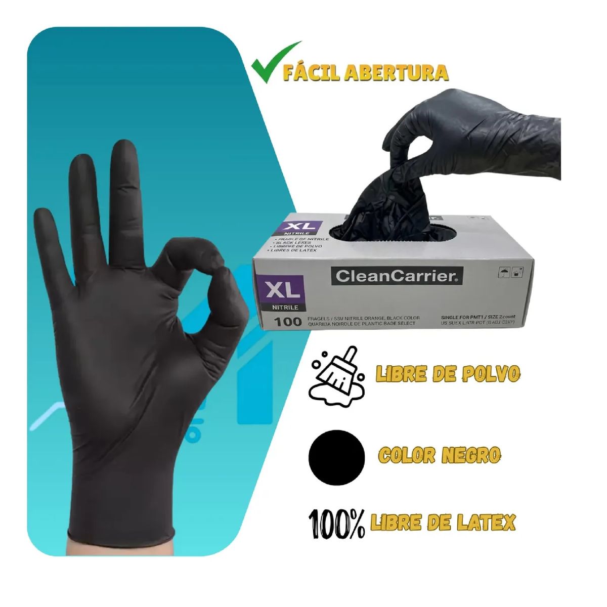 CLEANCARRIER - Guantes Nitrilo Negro Sin Polvo Talla Xl Cleancarrier 100u