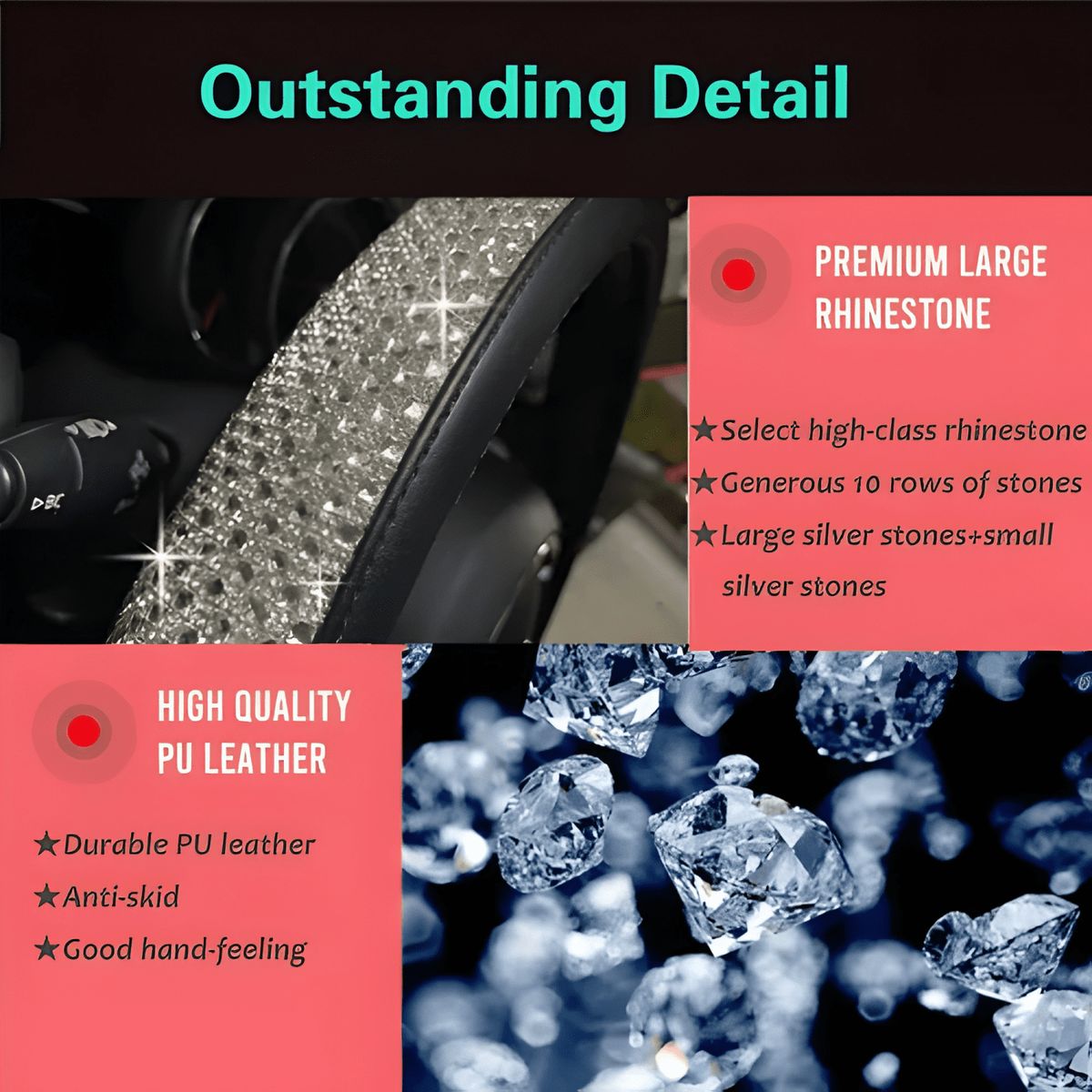 GENERICO - Funda Cubre Volantes Accesorios Auto Diamante Redondo Pro