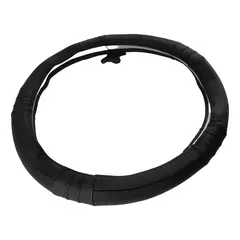 GENERICO - Funda Cubre Volante Cuero Costura Roja y Negra Negro