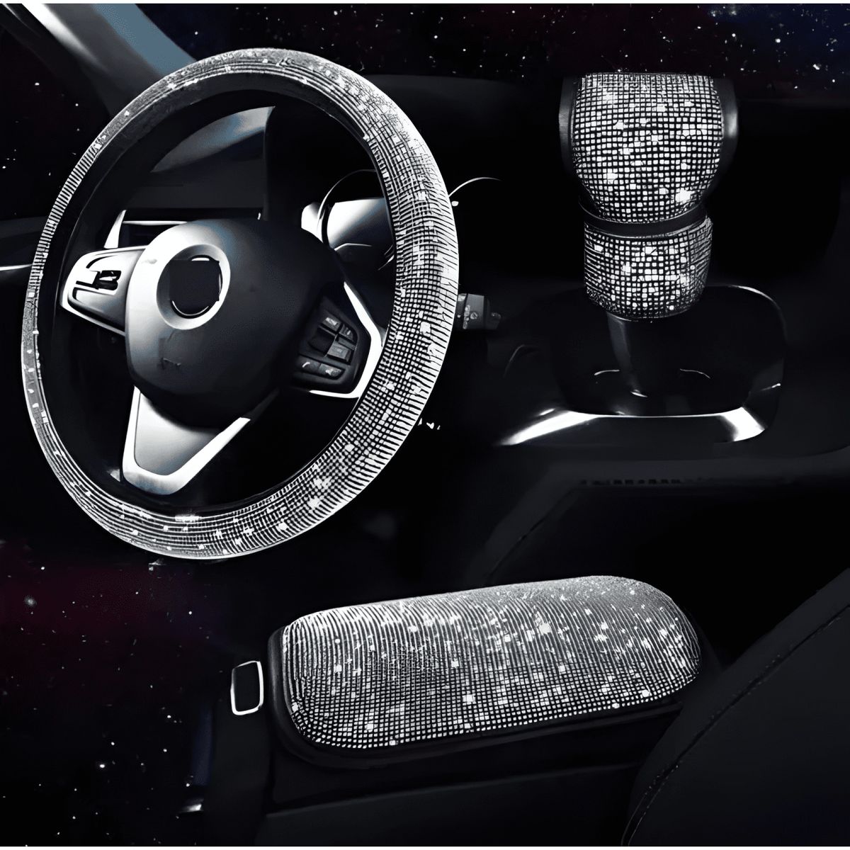 GENERICO - Funda Cubre Volante y Accesorios para Auto Diamante Redondo