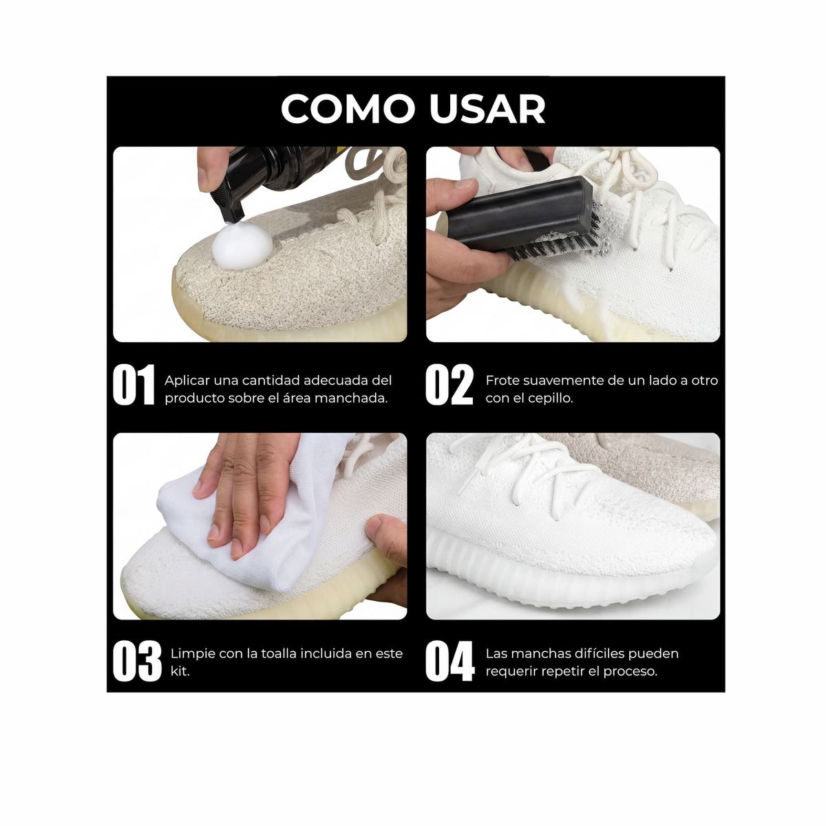 GENERICO - Kit Limpiador de Zapatillas Espuma Limpiadora, Cepillo y Toalla de Microfibra