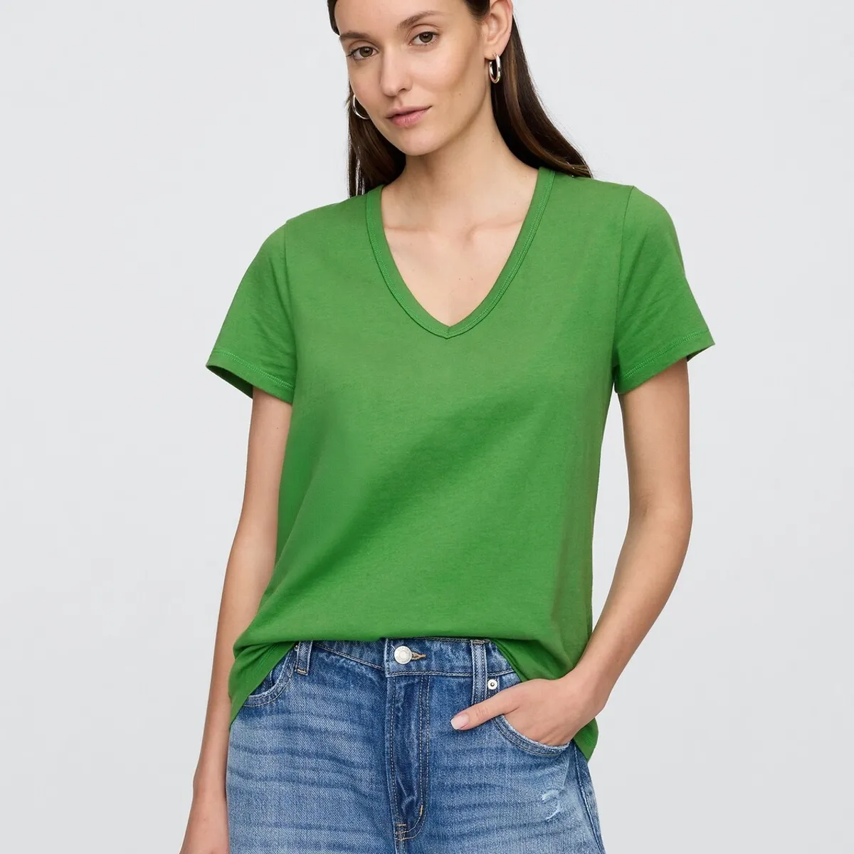 GAP - Polera Mujer Gap Manga Corta Vee Verde