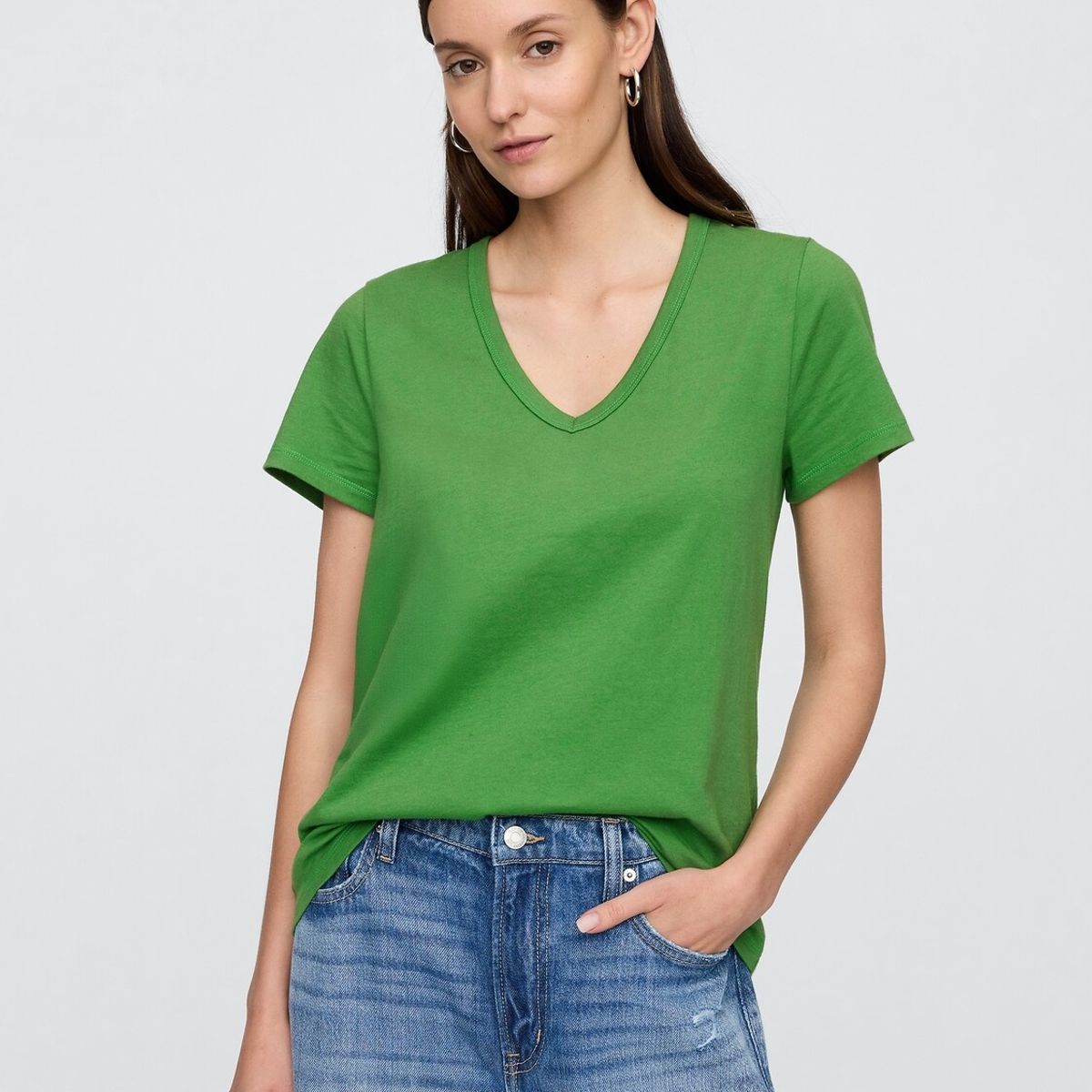GAP - Polera Mujer Gap Manga Corta Vee Verde