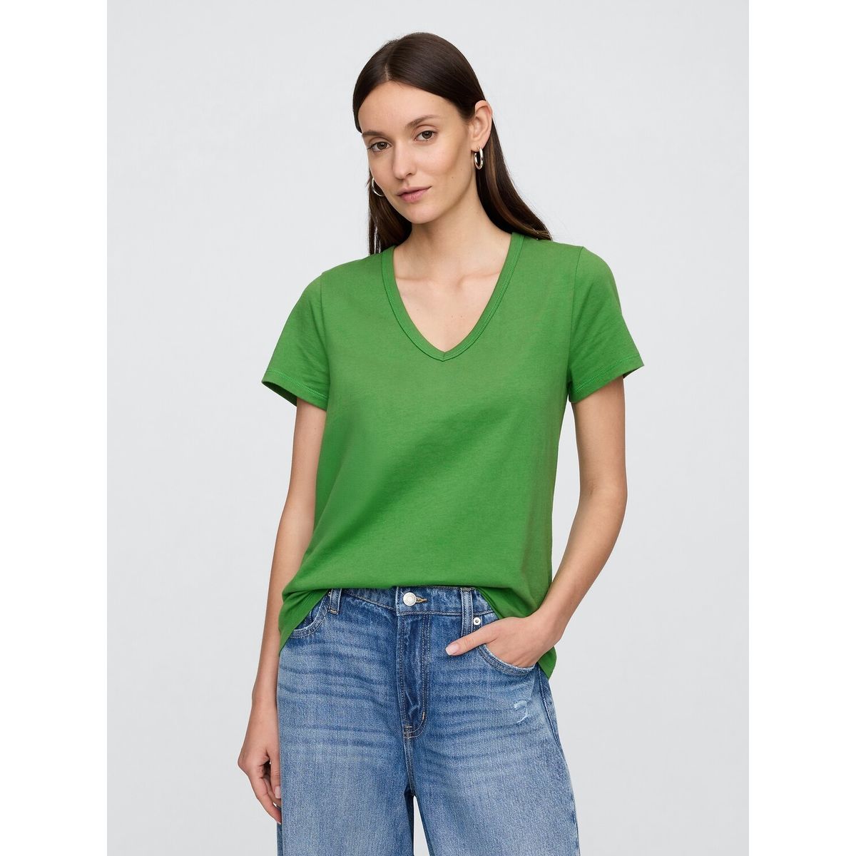 GAP - Polera Mujer Gap Manga Corta Vee Verde
