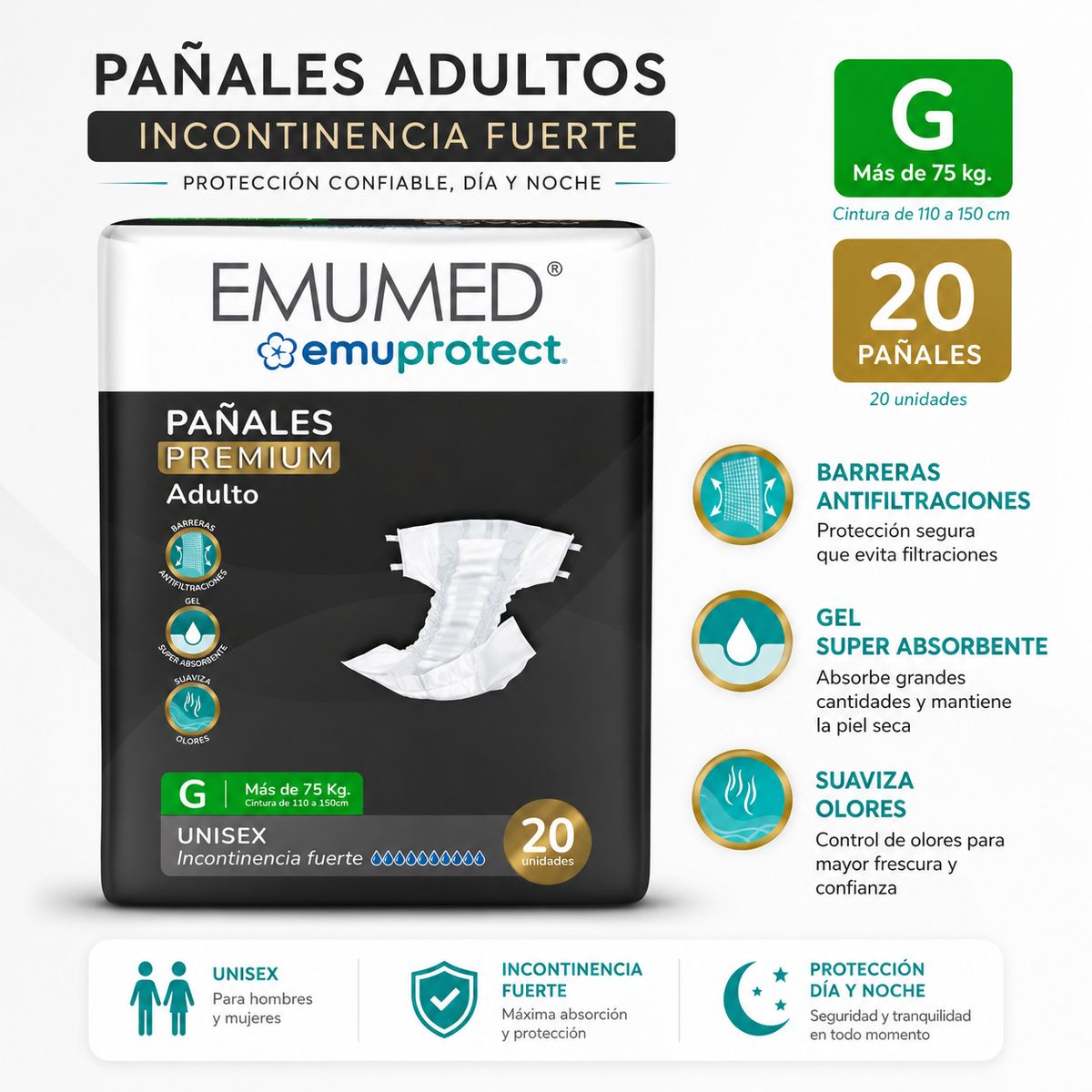 EMUMED - Pañal Premiun EMUPROTECT G  ( 20 Unid )