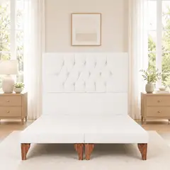 GENERICO - Cama 2 Plazas Modelo Capitone Crudo + Colchon Mery Desing