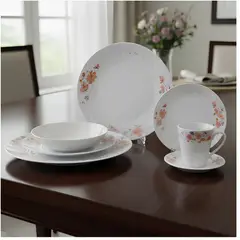 GENERICO - Vajilla 30 piezas con diseño Flores Rosas Claras