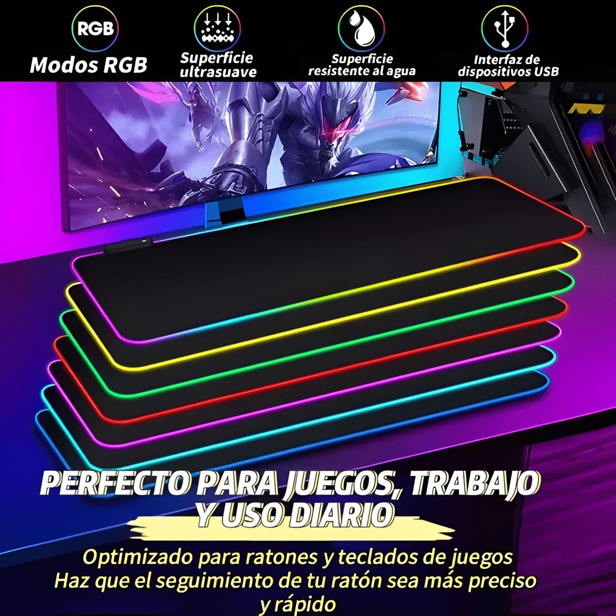 GENERICO - Rgb Mouse Pad Gamer Alfombrilla con Luz 3080 Plus