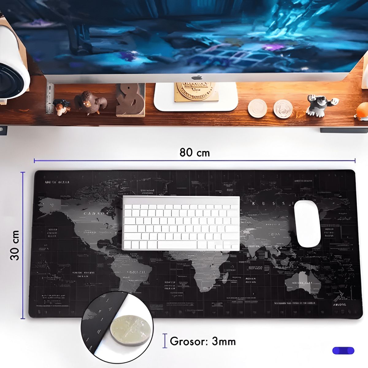 GENERICO - Mouse Pad Gamer Isoprene Antideslizante XXL 80x30cm Mapa
