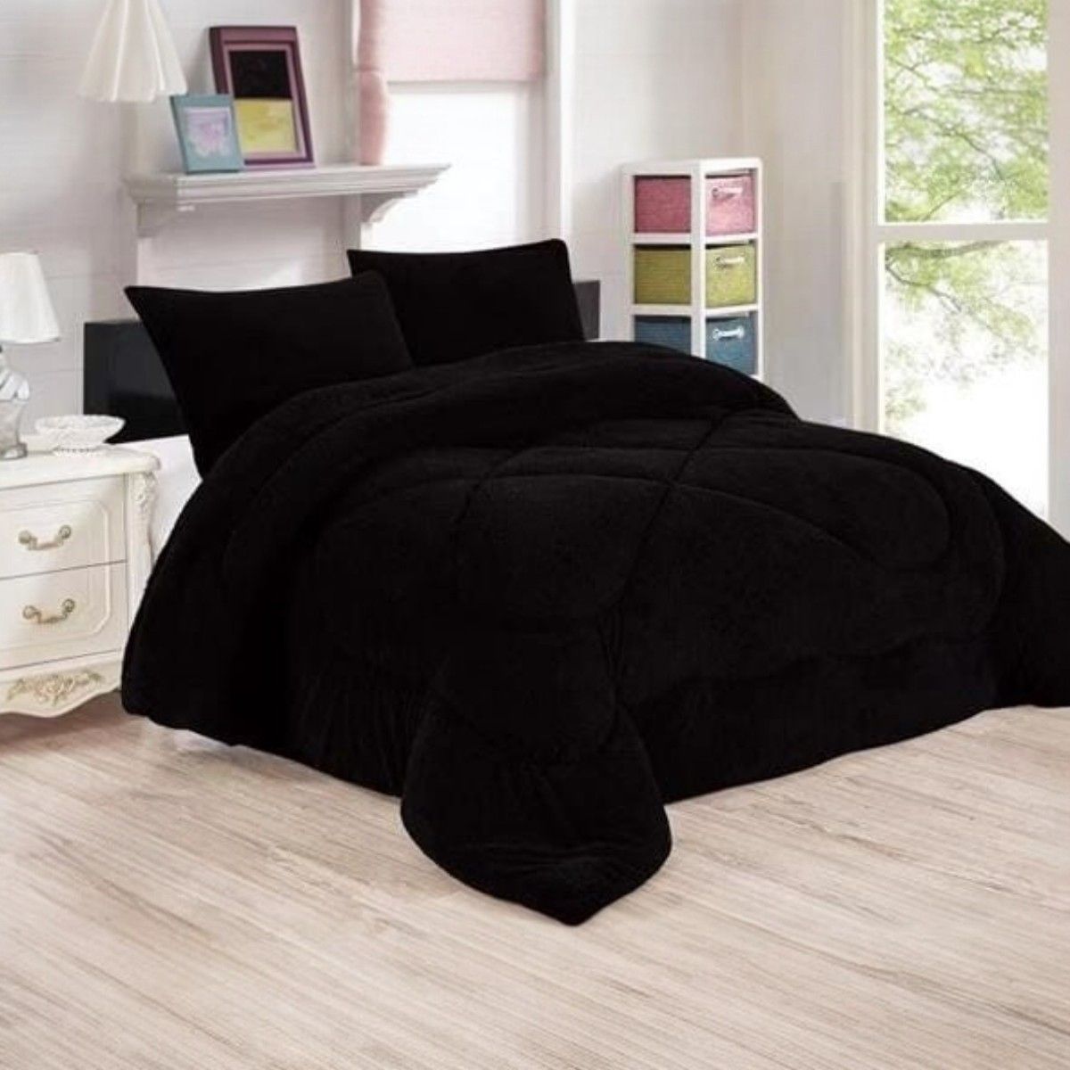 GENERICO - Cobertor De Invierno 1.5 Plazas Plush Con Chiporro Color Negro.