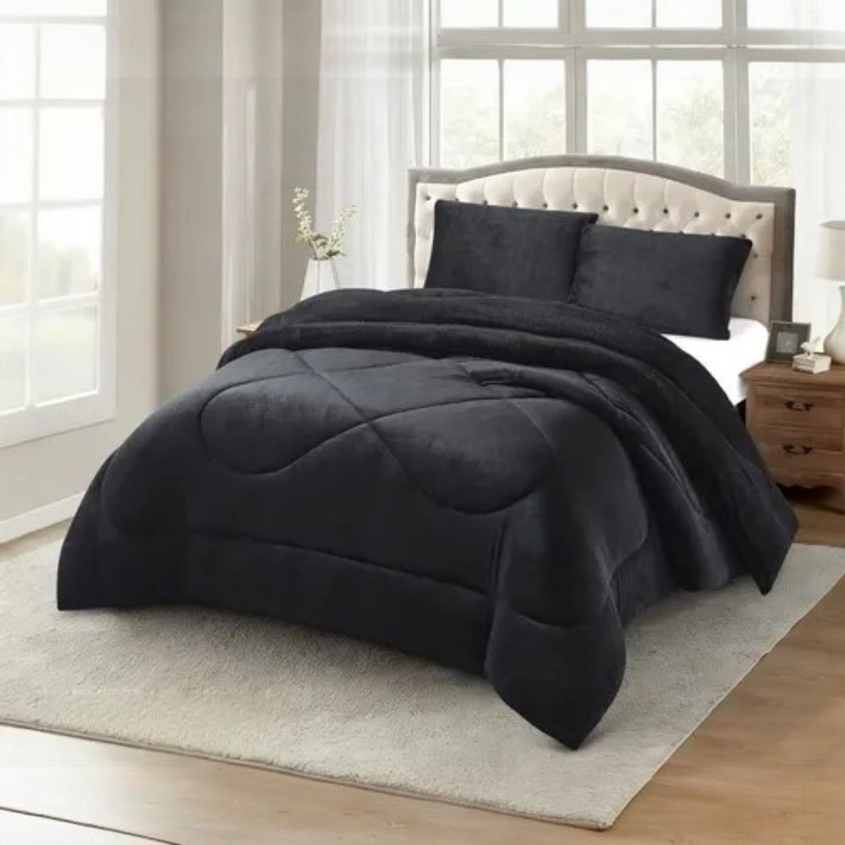 GENERICO - Cobertor De Invierno 1.5 Plazas Plush Con Chiporro Color Negro.